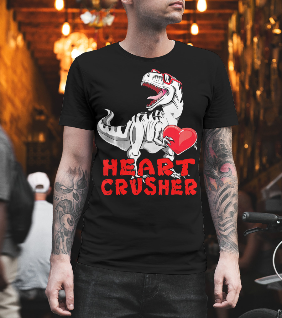 Dinosaur Valentines Day Heart Crusher T-Shirt