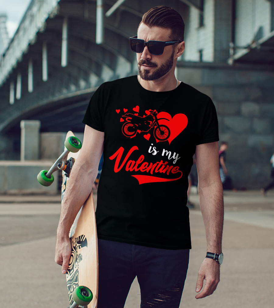 Dirt Bike Love With Hearts Is My Valentine T-Shirt