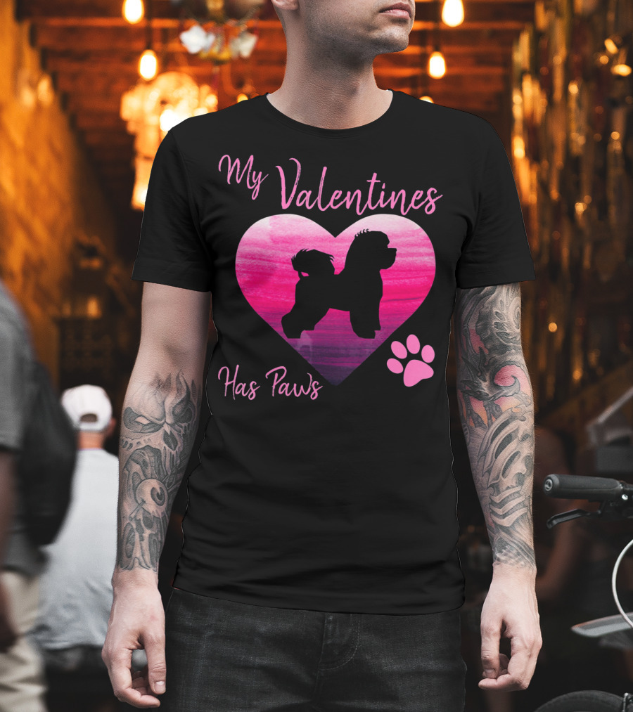 My Valentines Has Paws Bichon Frise Heart and Pawprint T-Shirt