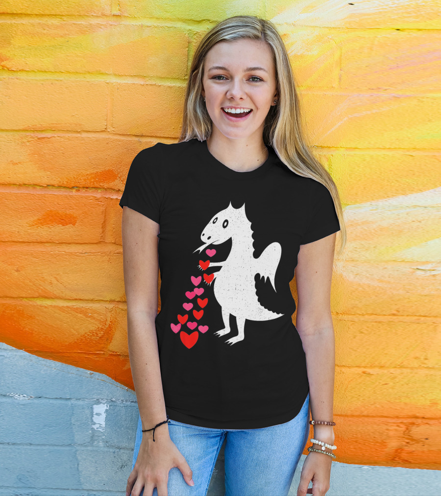 Dragon Spitting Love Hearts Anti Valentine's Day T-Shirt