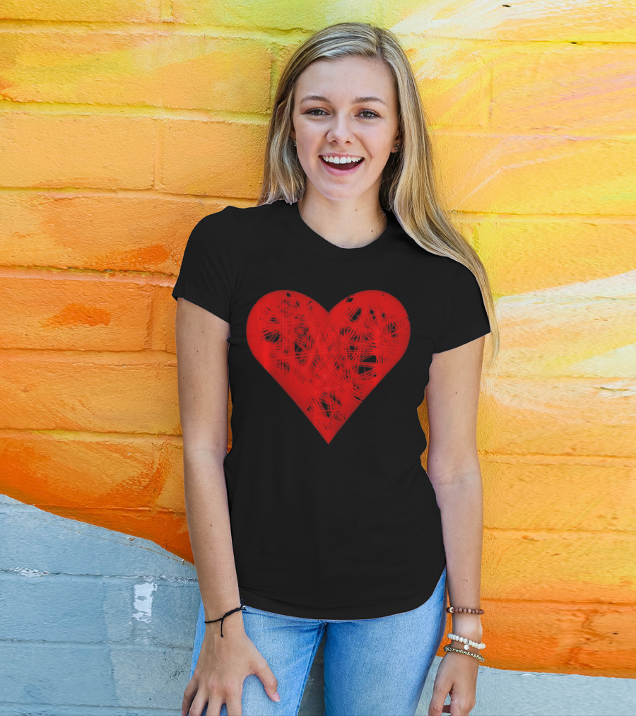 Faded Heart Strings Valentines Day Red Scribbled Heart T-Shirt