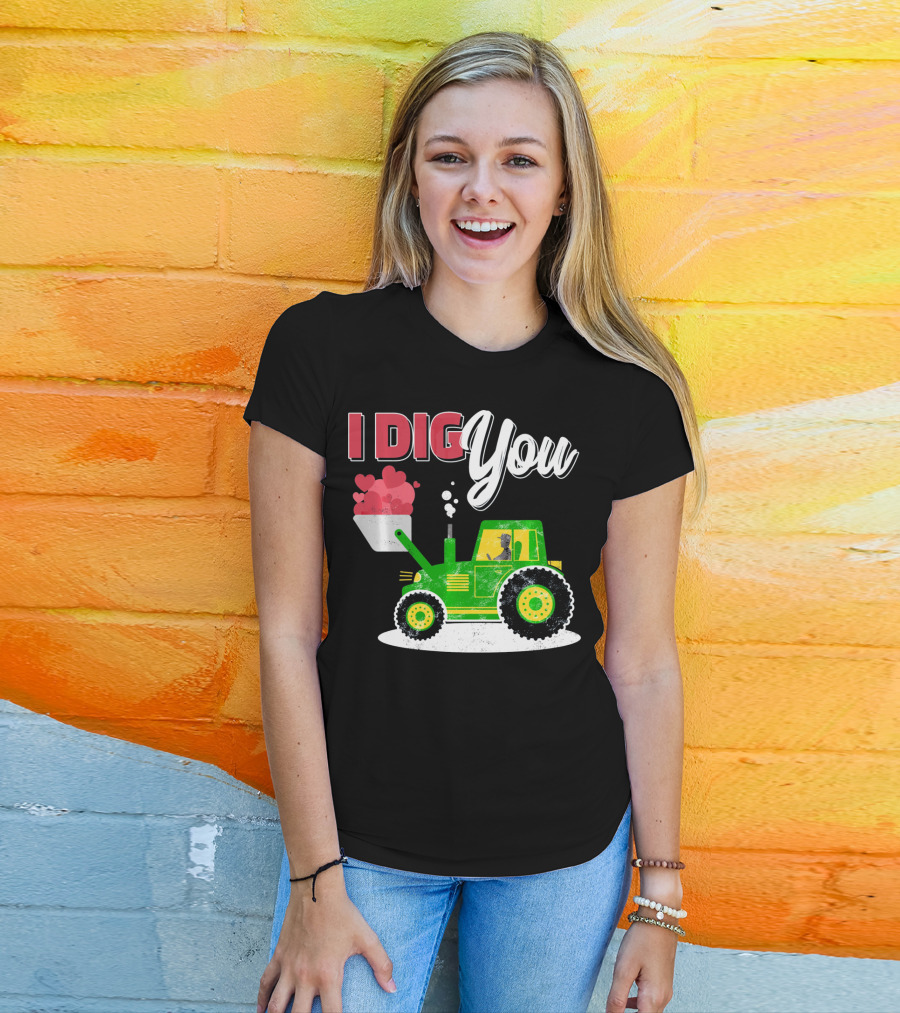 I Dig You Farmer Valentine's Day Tractor Hearts T-Shirt