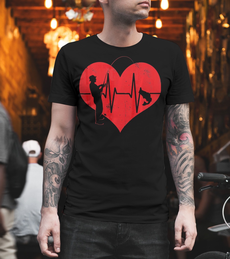 Fishing Heartbeat Valentines Day Heart Fisherman T-Shirt