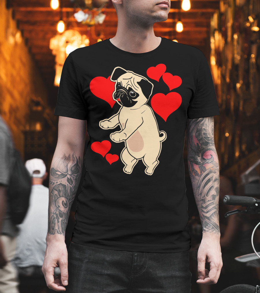 Pug Dancing with Hearts Valentine's Day T-Shirt