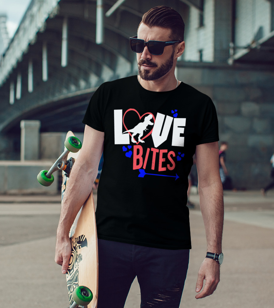 Love Bites Funny Anti Valentine Day Kids Dino T-Shirt