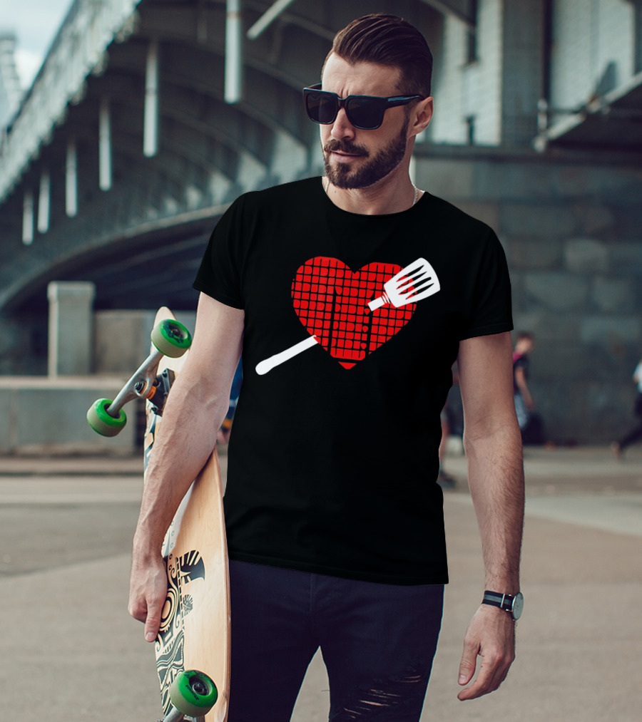 Funny BBQ Grilling Valentine's Day Heart With Spatula T-Shirt