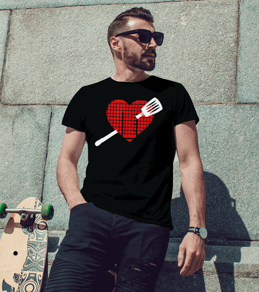 Funny BBQ Grilling Valentine's Day Heart With Spatula T-Shirt