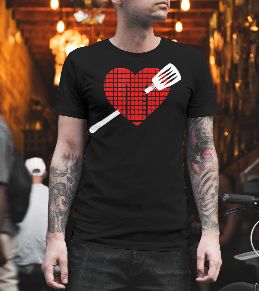 Funny BBQ Grilling Valentine's Day Heart With Spatula T-Shirt