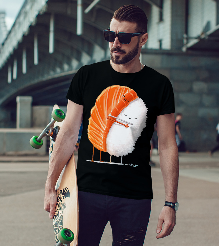 Cute Sushi Couple Embrace Valentine Hug T-Shirt