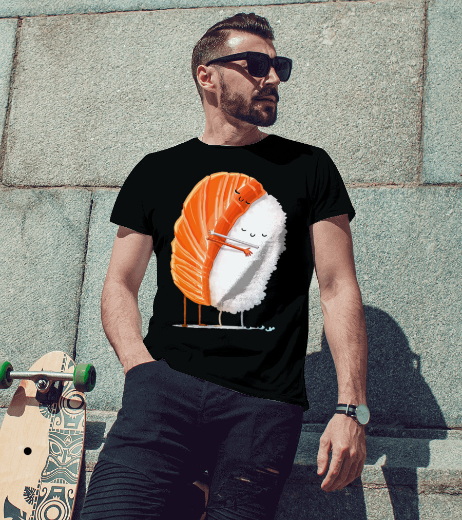 Cute Sushi Couple Embrace Valentine Hug T-Shirt