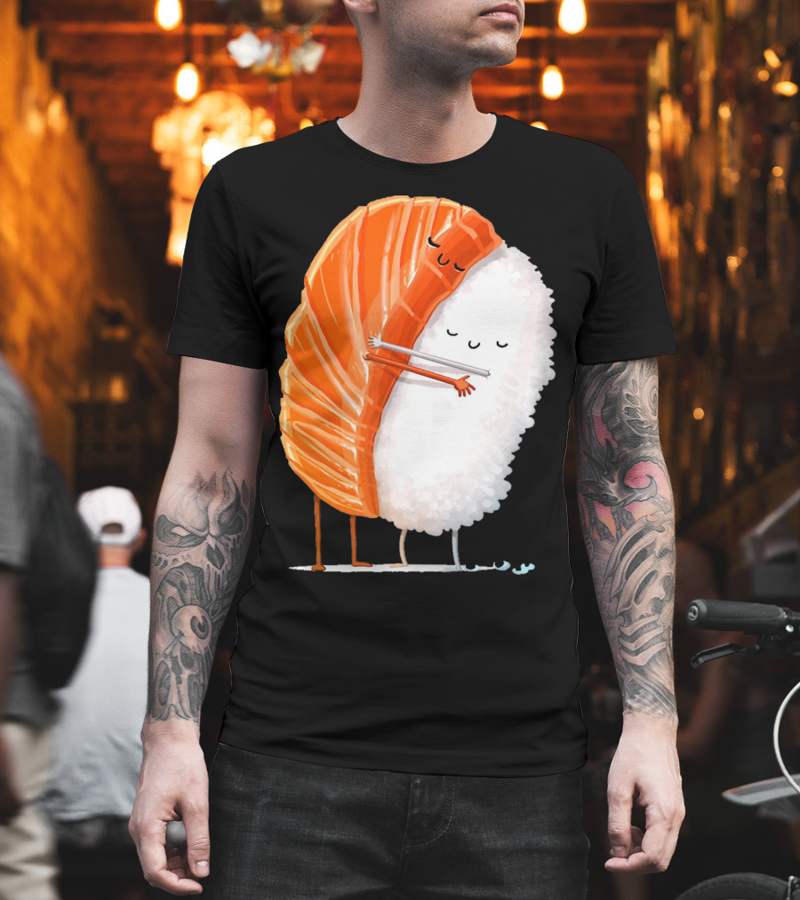 Cute Sushi Couple Embrace Valentine Hug T-Shirt