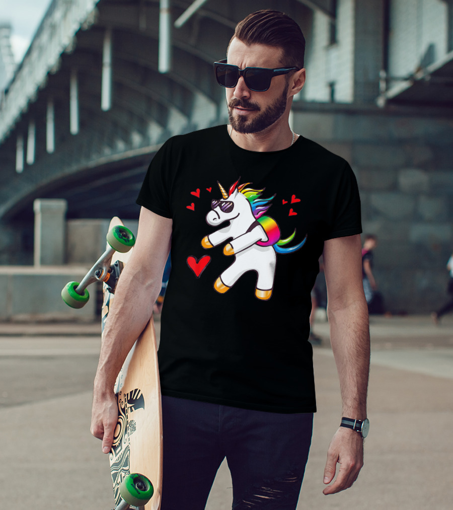 Valentine's Day Flossing Unicorn With Heart And Sunglasses T-Shirt