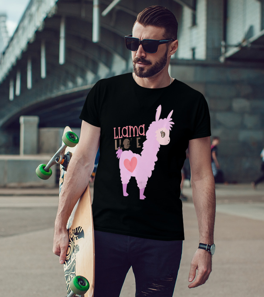 Llama Love Valentine Pink Heart T-Shirt