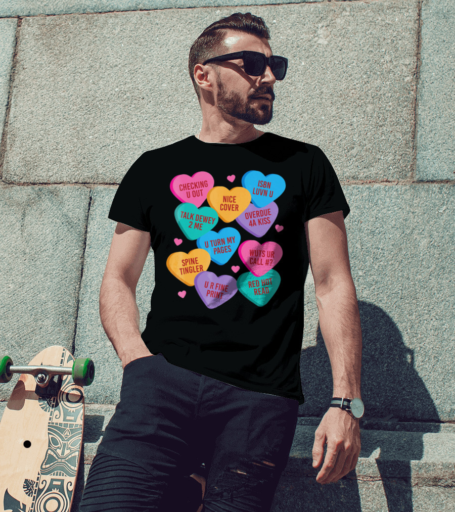 Funny Librarian Valentines Conversation Hearts ISBN Luvn U Checking U Out T-Shirt