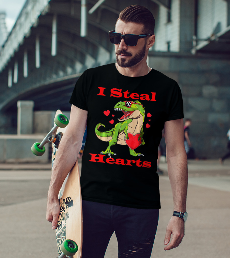 Funny Valentine Dinosaur Rex I Steal Hearts T-Shirt