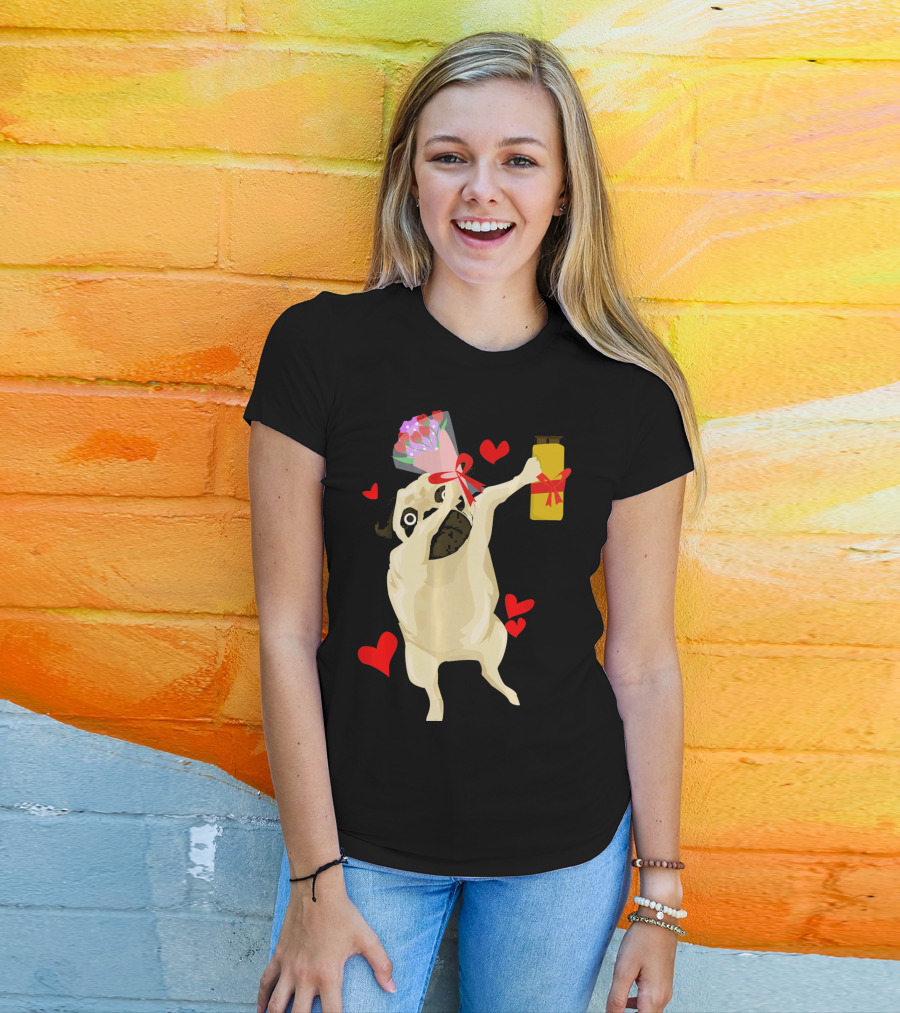 Funny Valentine's Day Dog Bouquet Jar Hearts T-Shirt
