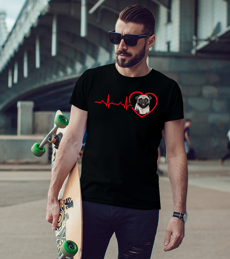 Funny Valentines Pug Heartbeat Dog Love T-Shirt