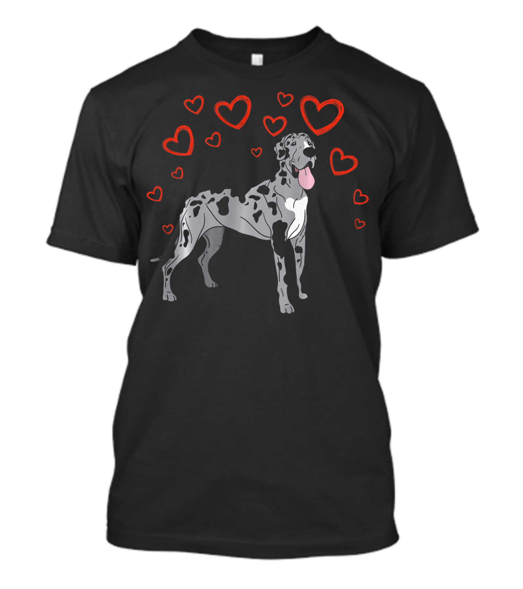 Great Dane Surrounded By Red Hearts Valentine Love T-Shirt