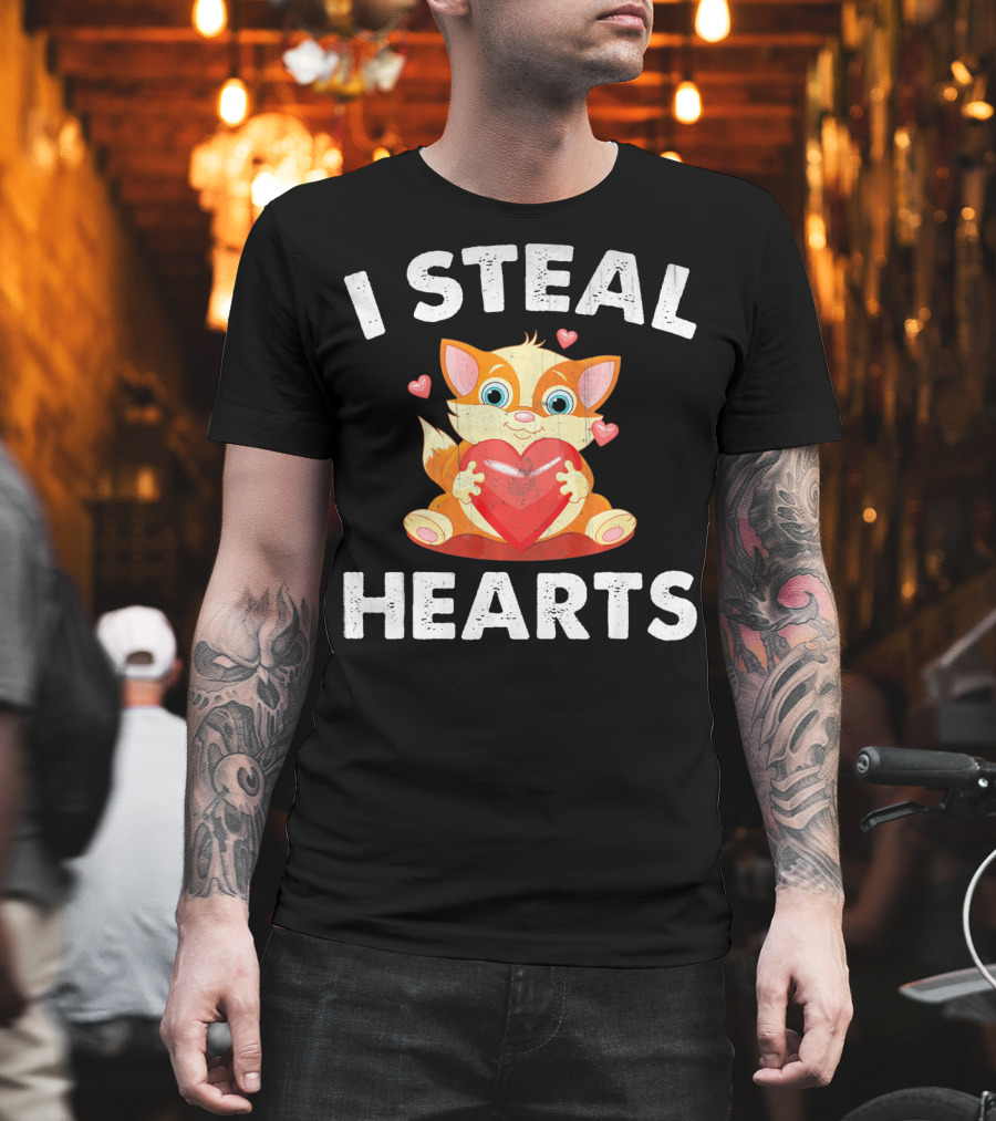 I Steal Hearts Kids Kitty Valentines Day T-Shirt