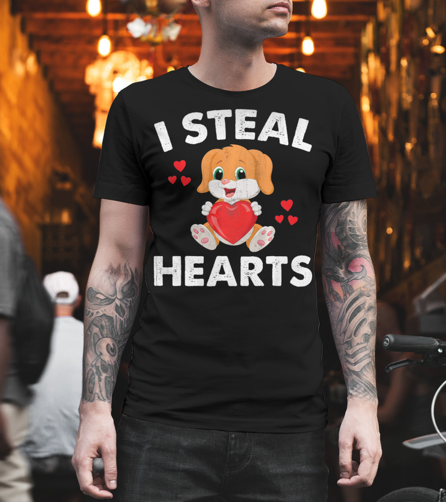 I Steal Hearts Girls Valentines Day Kids Puppy T-Shirt