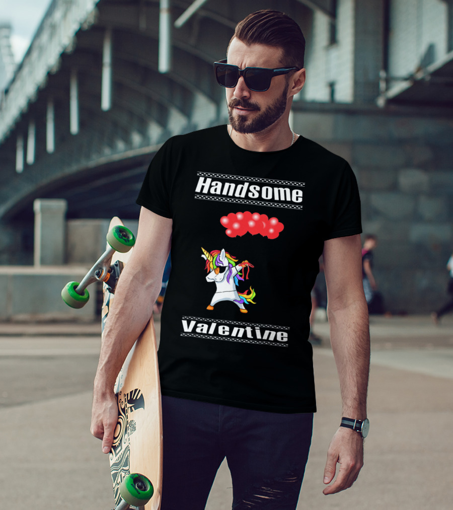 Handsome Valentine Unicorn Dab With Red Balloons T-Shirt
