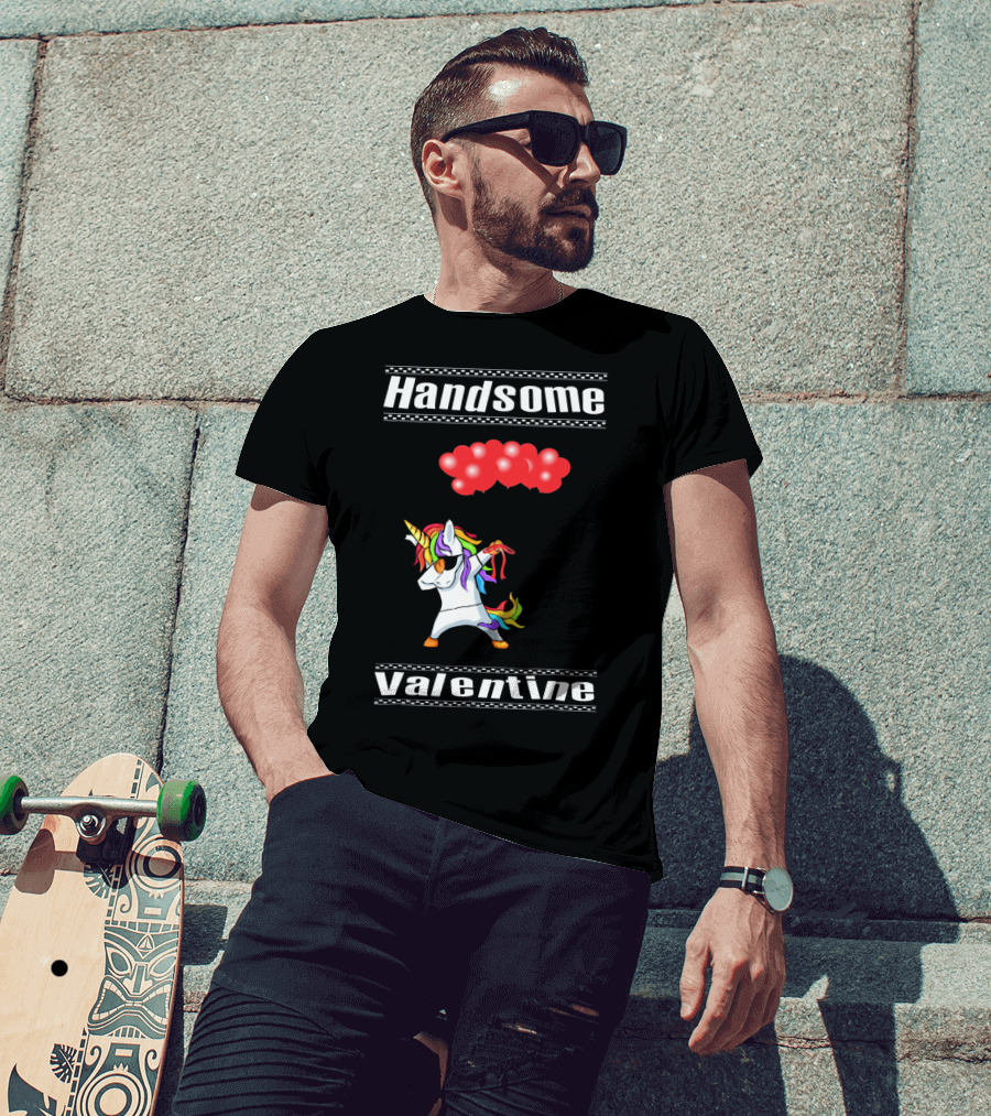 Handsome Valentine Unicorn Dab With Red Balloons T-Shirt