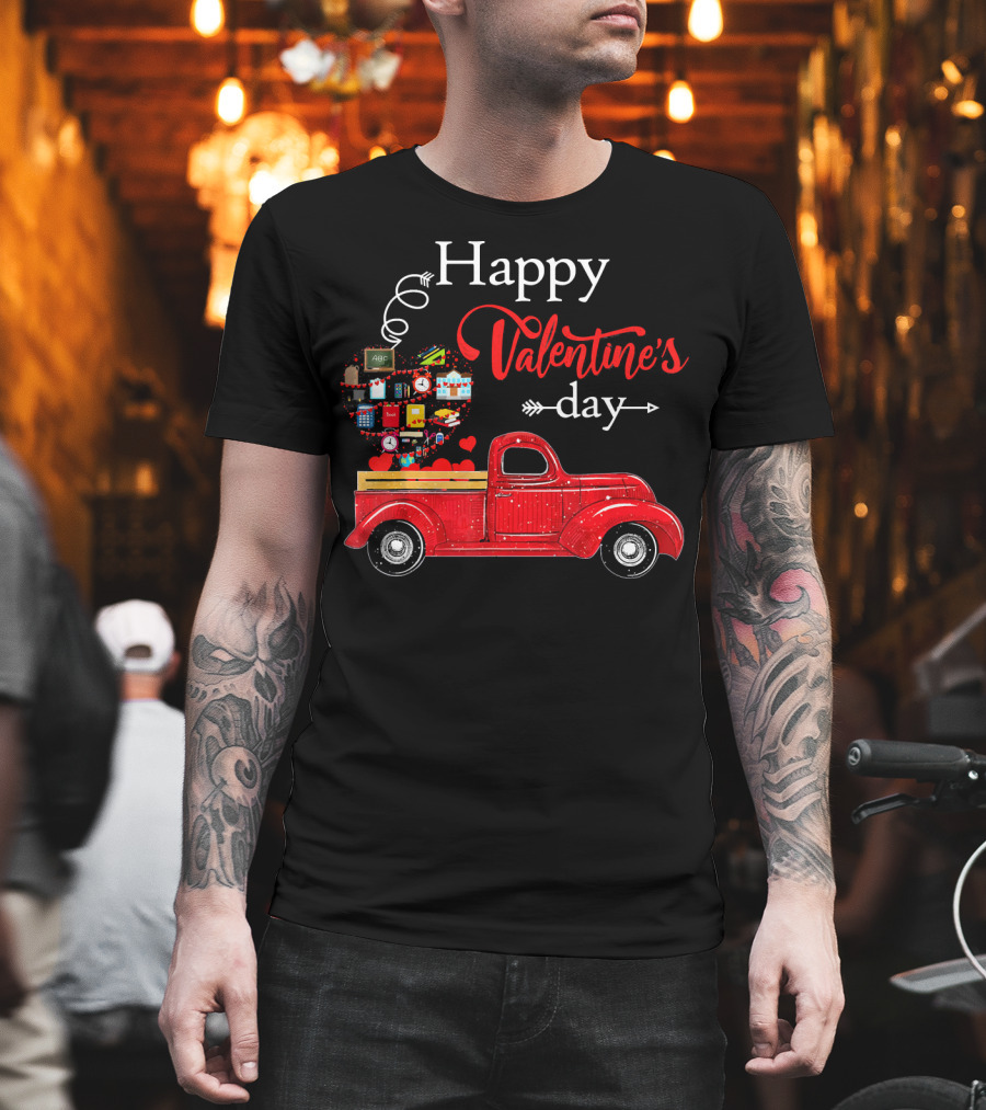 Happy Valentines Day Truck Carrying Heart of Gifts and Love T-Shirt