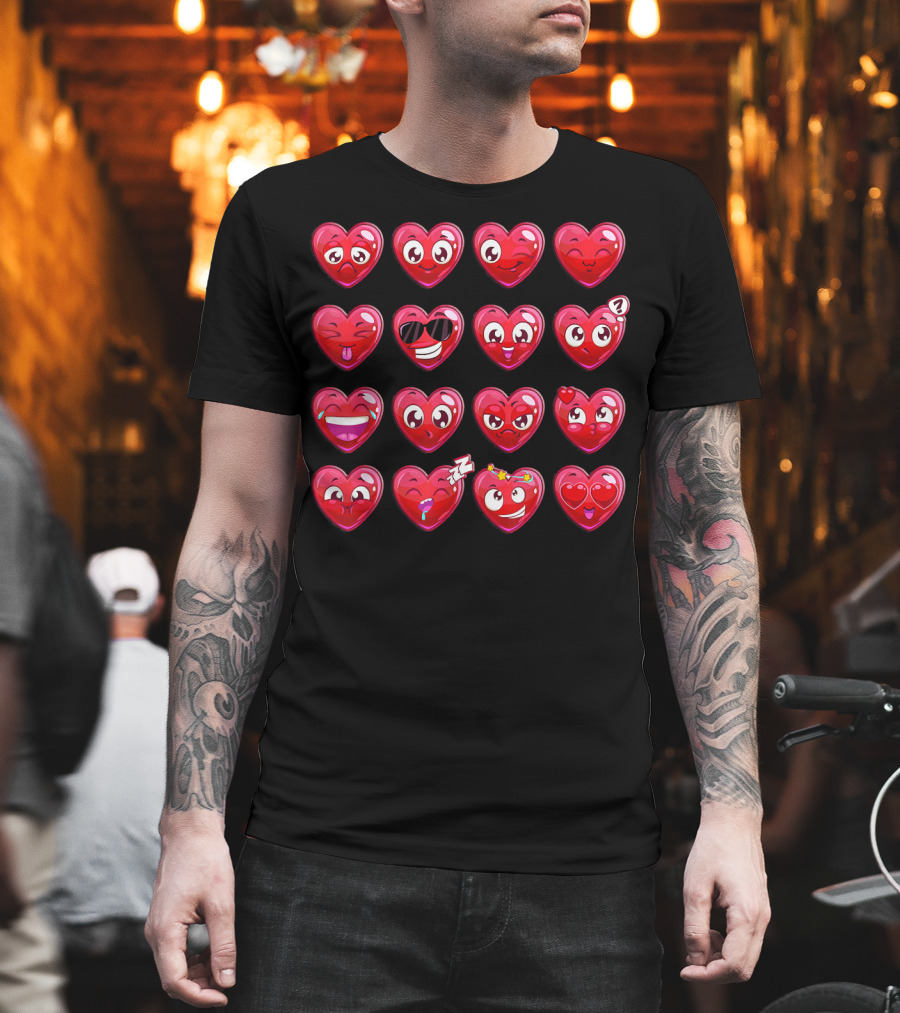 Heart Emojis Valentines Day Funny Emotic Expressions Cute Faces T-Shirt