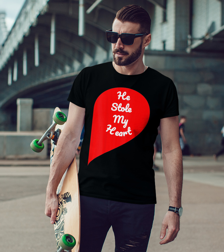 He Stole My Heart Valentine Day In Red Heart Shape T-Shirt