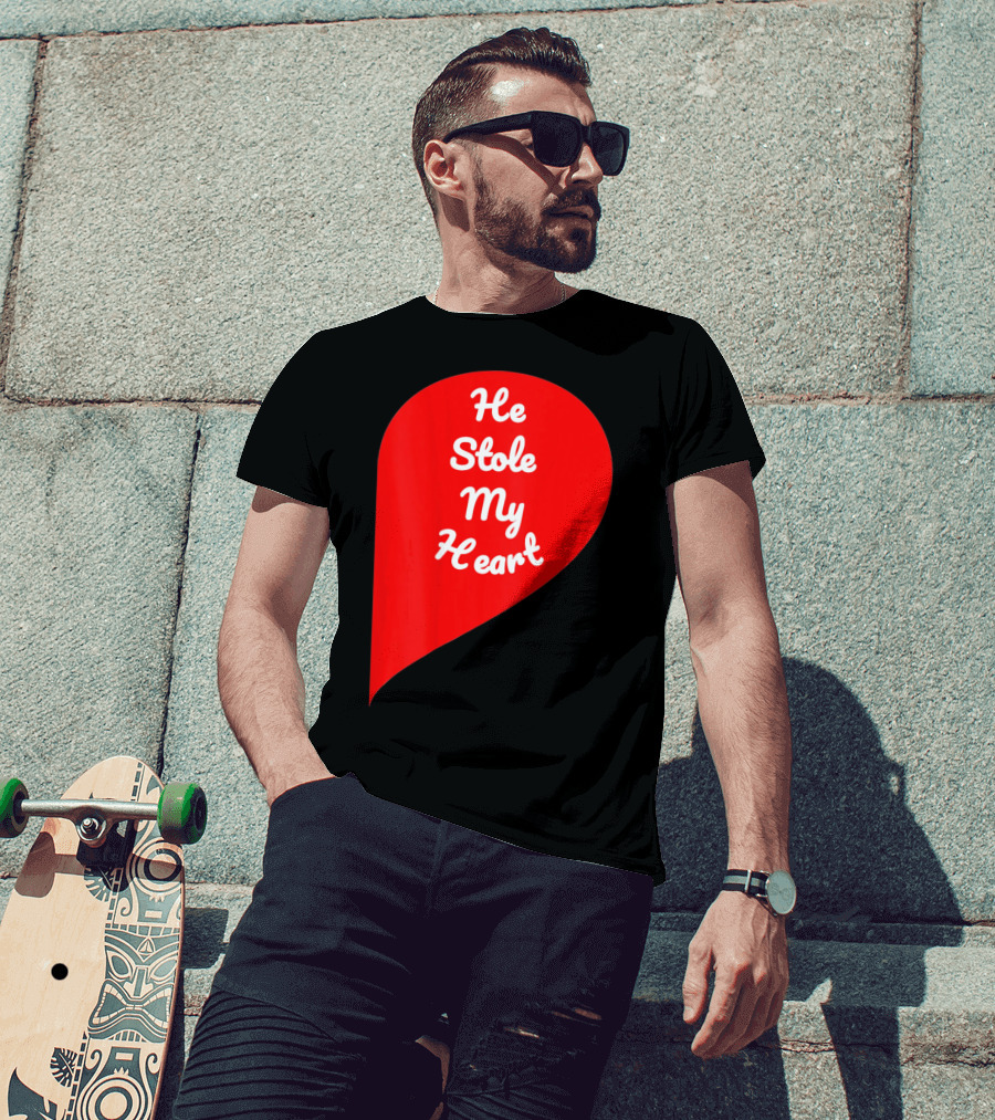 He Stole My Heart Valentine Day In Red Heart Shape T-Shirt