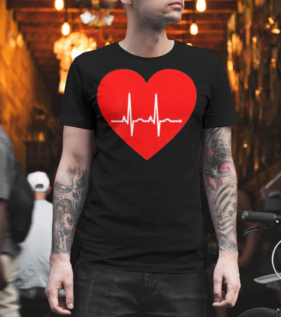 Red Heart with EKG Heartbeat Line T-Shirt