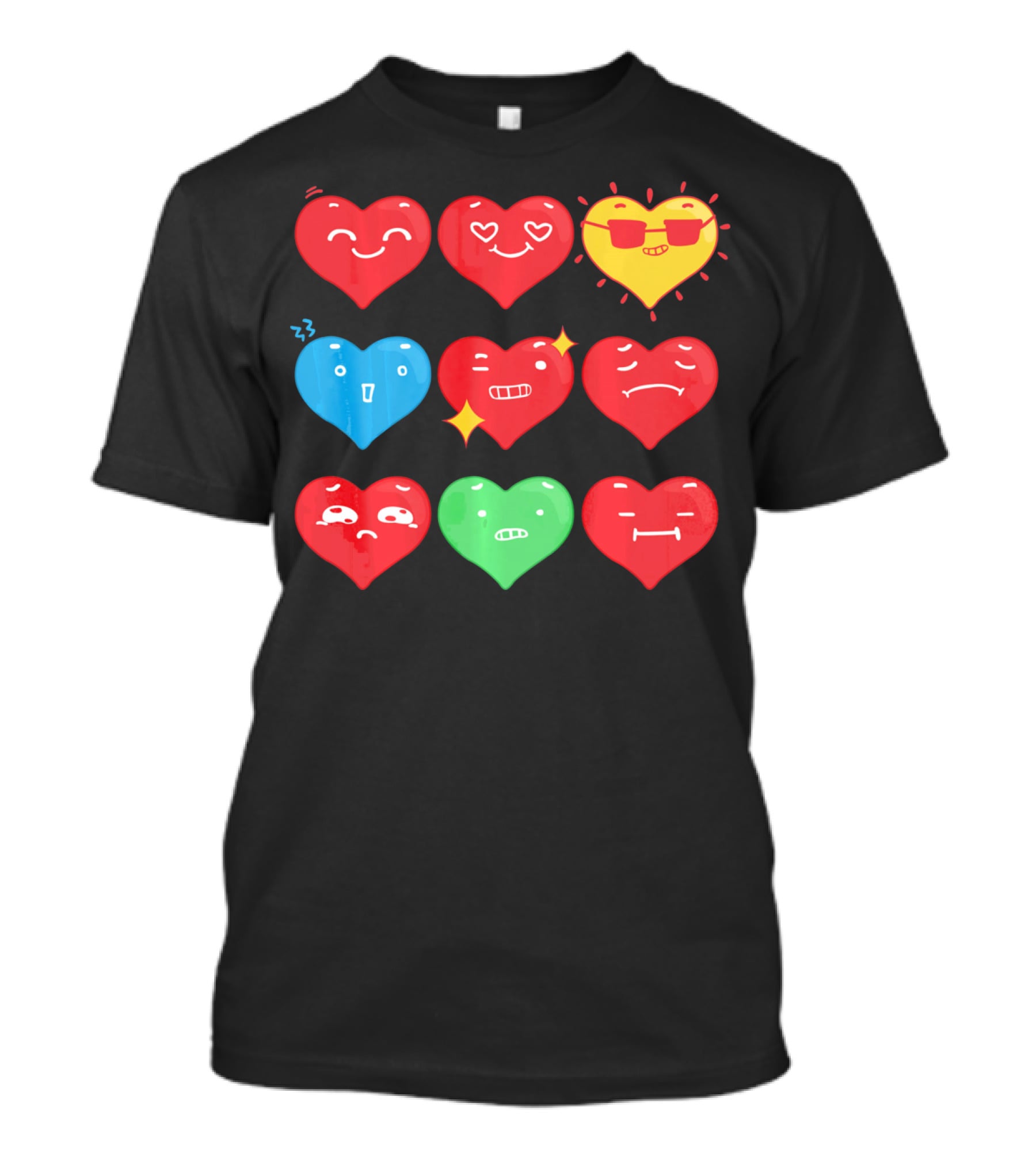 Heart Emoji Expressions Smiling Sunglasses Cute Faces Happy Sad T-Shirt