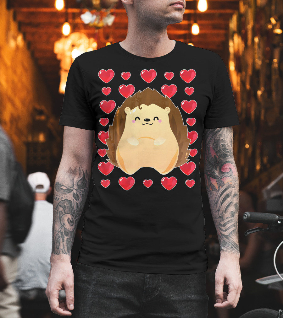 Hedgehog Surrounded by Hearts for Valentines Day T-Shirt