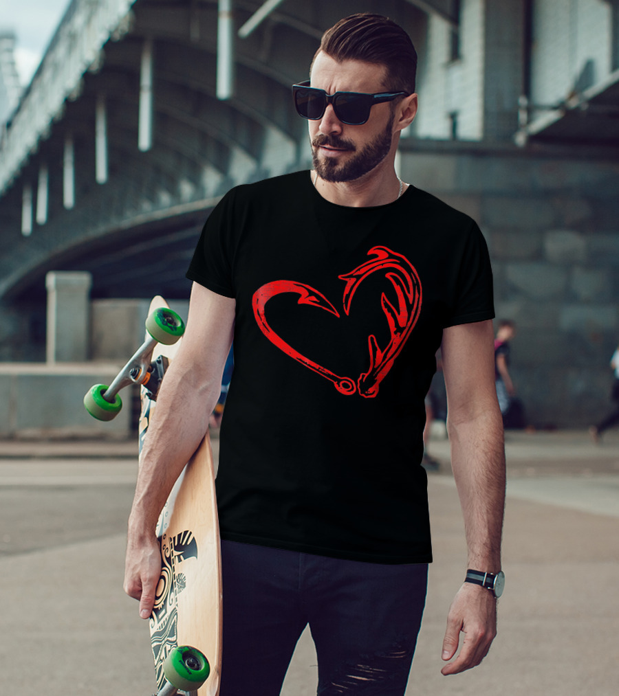 Hook And Antler Heart Fisherman Hunter Val T-Shirt