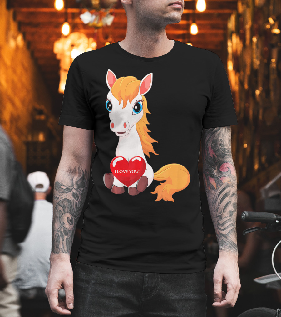 Horse With Heart Saying I Love You Valentine T-Shirt
