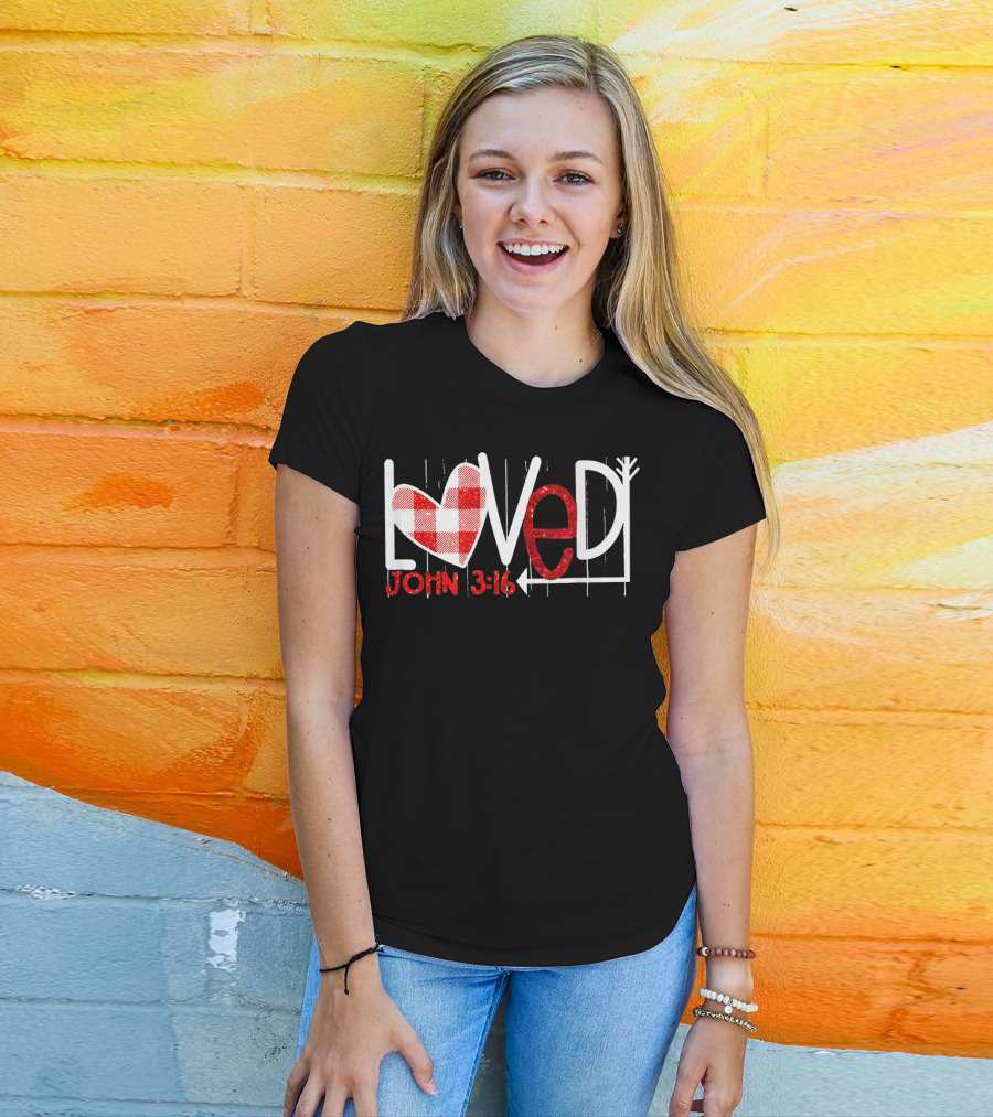 Loved John 3:16 Heart Checkered Arrow T-Shirt