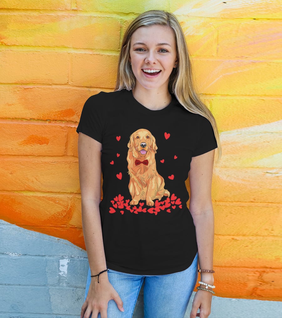 I Love My Golden Retriever Surrounded By Red Hearts T-Shirt
