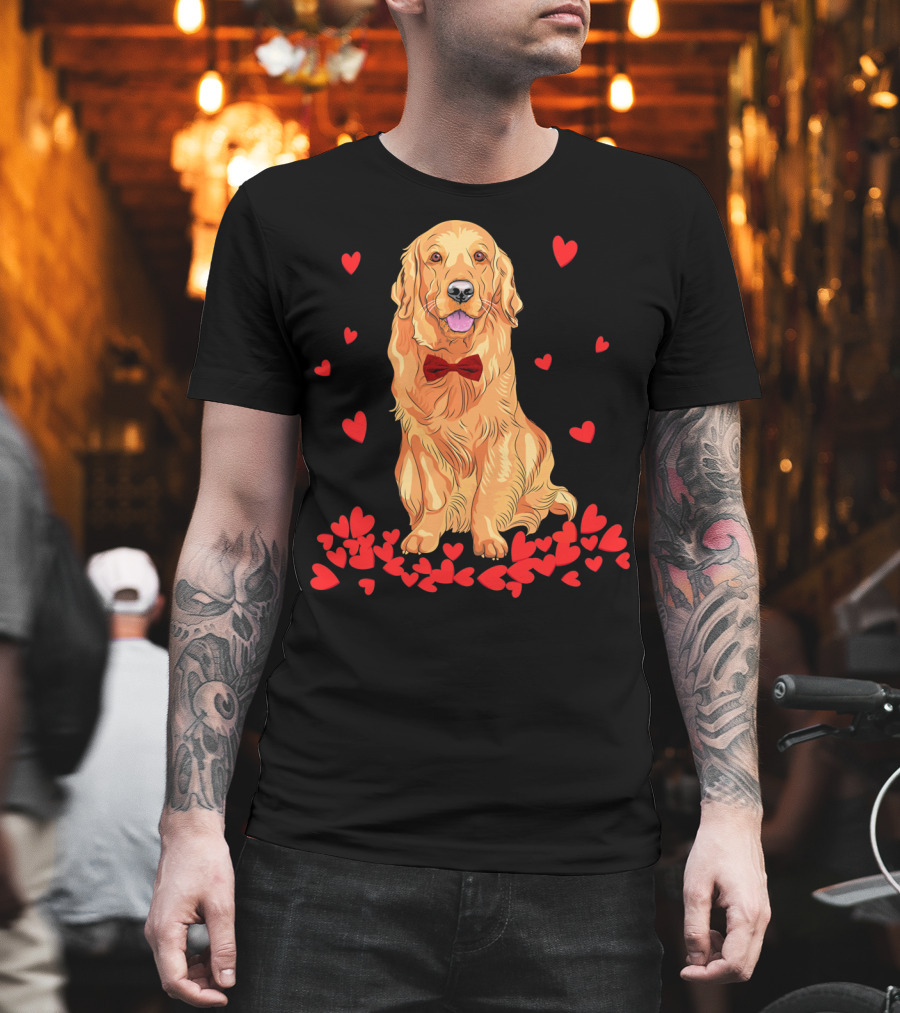 I Love My Golden Retriever Surrounded by Red Hearts T-Shirt