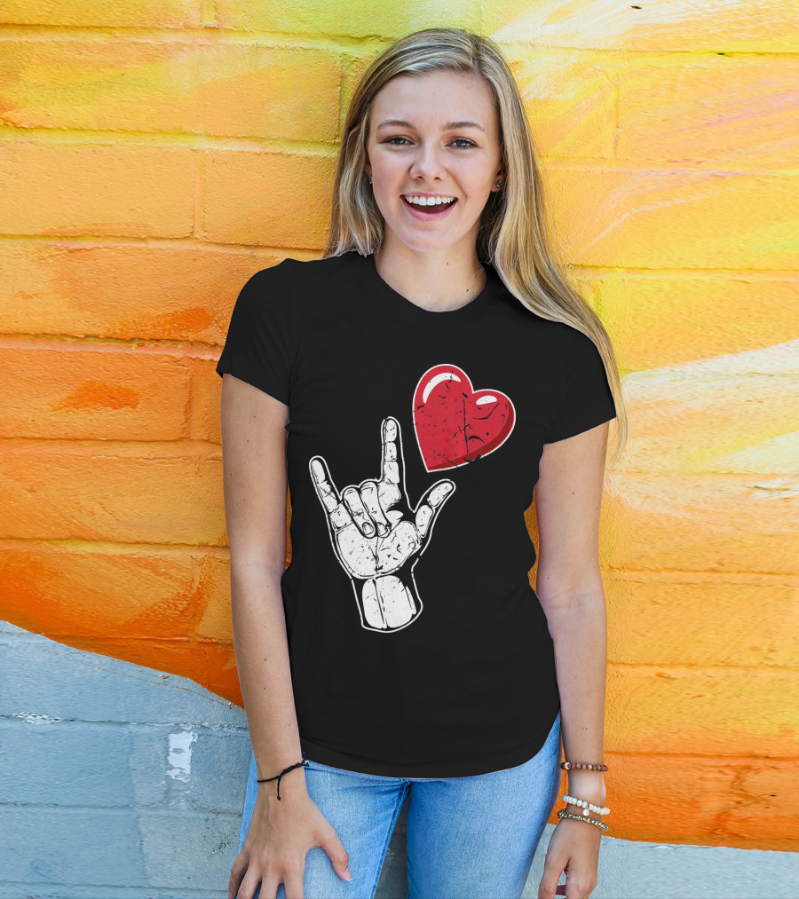 I Love You Hand Sign Red Heart Valentine's Day T-Shirt