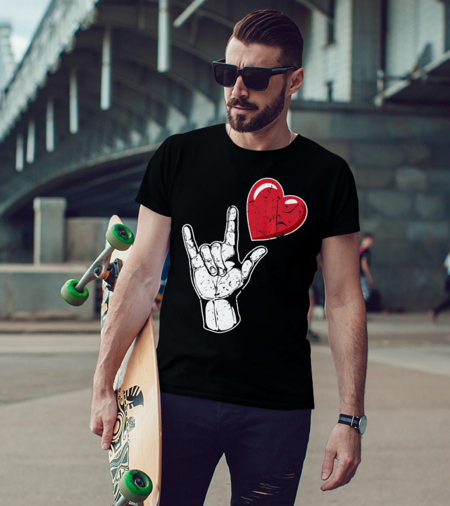 I Love You Hand Sign Red Heart Valentine's Day T-Shirt