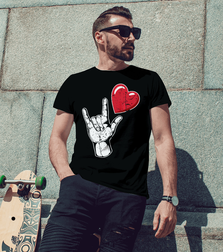 I Love You Hand Sign Red Heart Valentine's Day T-Shirt