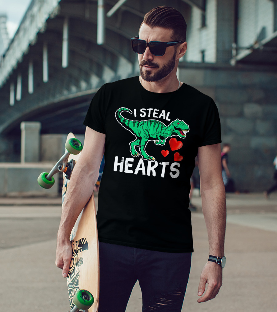 I Steal Hearts Dinosaur Valentine Day T-Rex And Hearts T-Shirt