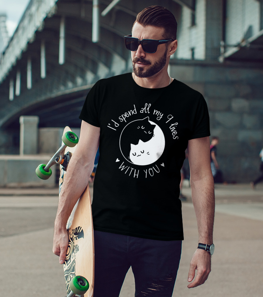 I'd Spend All My 9 Lives With You Cute Cat Circle Valentine's Day T-Shirt