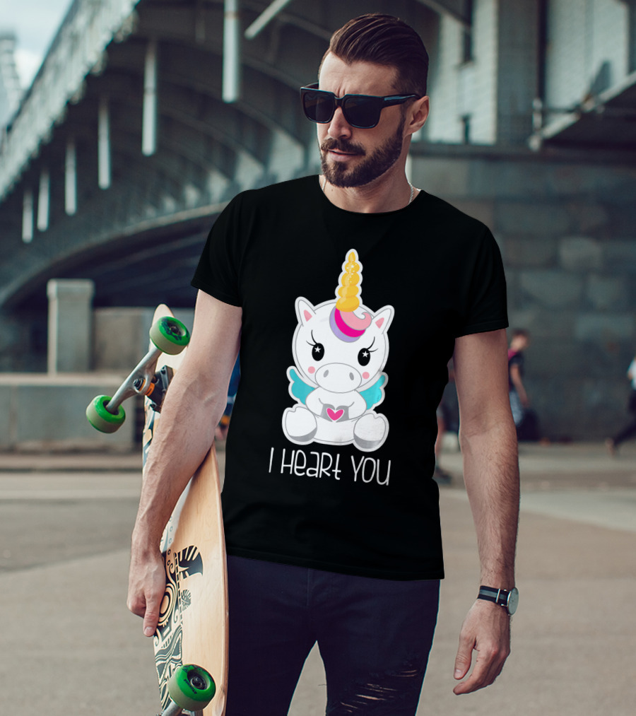 Kids Cute I Heart You Unicorn Hugging Adorable Kawaii T-Shirt