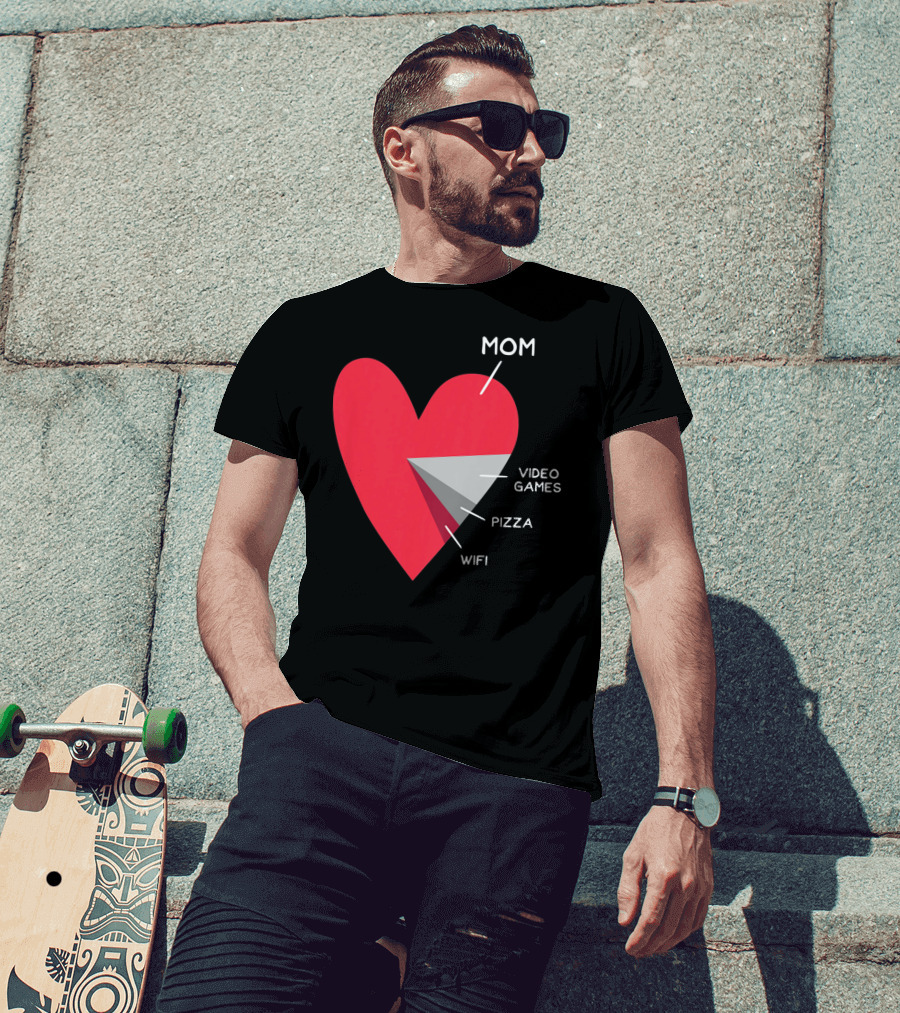 Mom Heart Video Games Pizza Wifi Pie Chart T-Shirt