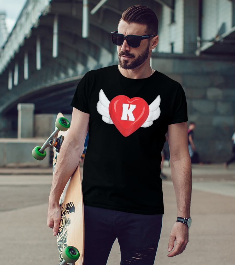 Kids Monogram K Red Heart With Wings T-Shirt