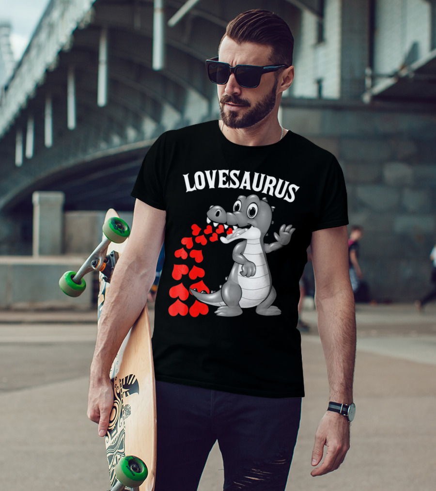 LOVESAURUS Kids Valentines Day Dinosaur Hearts T-Shirt