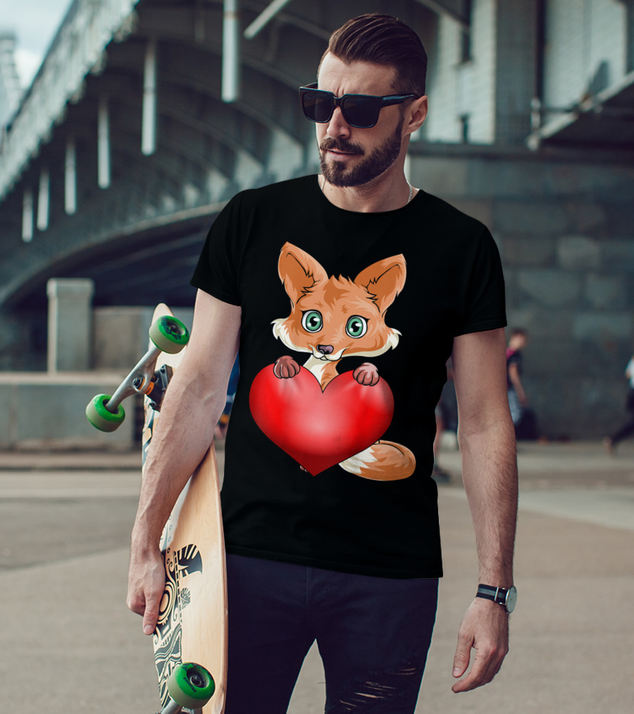 Cute Valentine's Day Fox Holding Heart T-Shirt