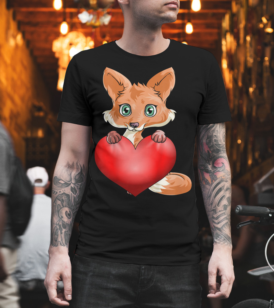 Cute Valentine's Day Fox Holding Heart T-Shirt