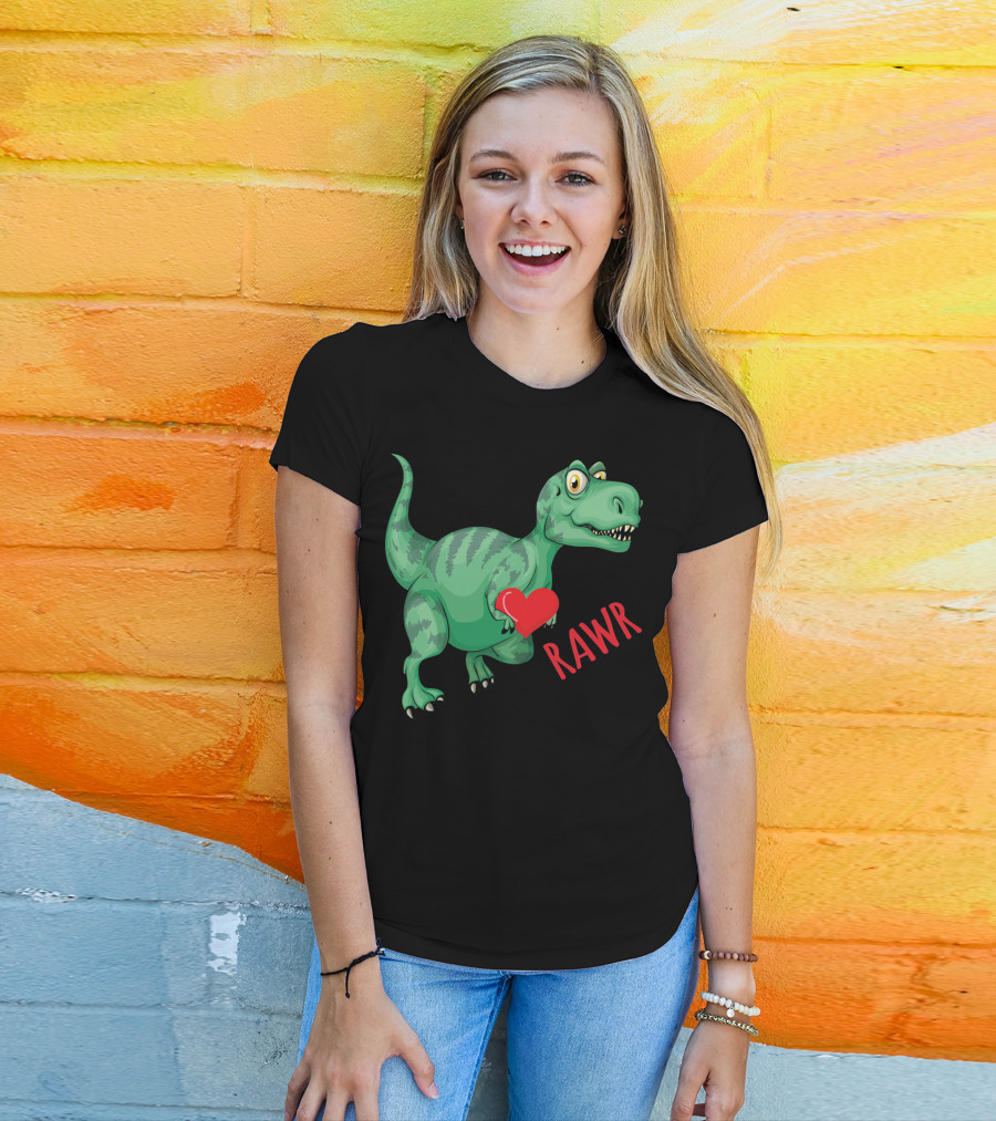 Kids Valentines Day Toddler Dinosaur Holding Heart Rawr T-Shirt